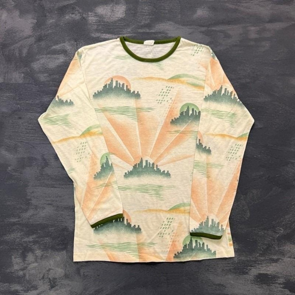 Vintage Stratford Airbrush Shirt Mens Medium White 1970s USA Long Sleeve